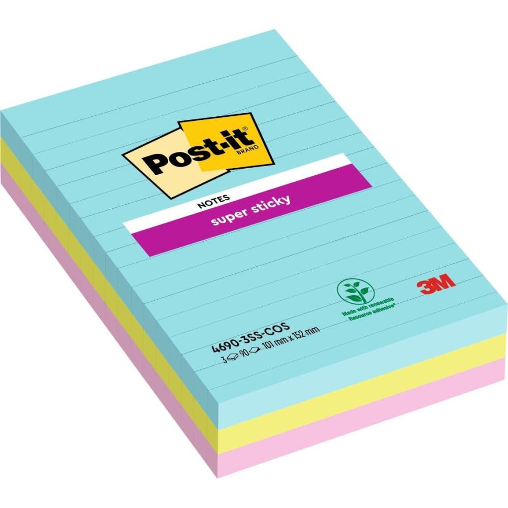 imagePostit Notes Autocollantes Super Sticky Grand Format XL Lignes 101 mm x 101 mm Pack de 3 Blocs 70 Feuilles par Bloc Feuillets Super Adhsifs pour Prise de Notes Listes de Tches et RappelsRose