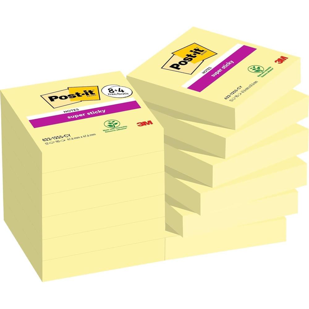 imagePostit Notes Autocollantes Super Sticky Pack Promo de 8 Blocs 4 GRATUITS 90 Feuilles par Bloc 476 mm x 476 mm Feuillets Super Adhsifs pour Prise de Notes Listes de Tches et Rappels102 x 51 mm