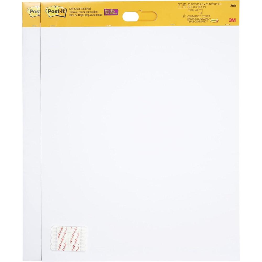 imagePostit Super Sticky Meeting Charts Pack de 2 blocs 20 feuilles chacun 584 x 508 cm blanc Avec 8 languettes adhsives Command Paperboard repositionnable pour runions et brainstorming06 x 584 x 508 cm