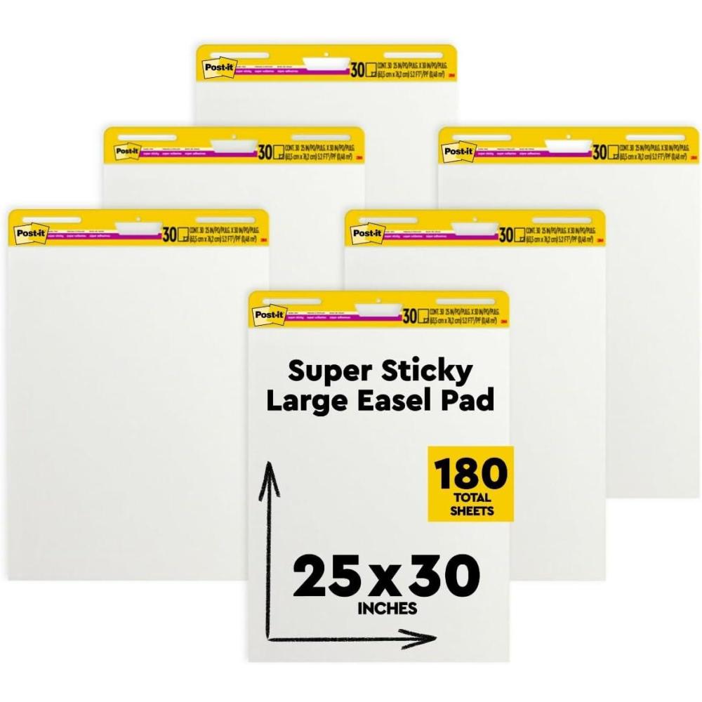 imagePostit Super Sticky Meeting Charts Pack de 1 Bloc avec 30 Feuilles 635 mm x 762 mm Couleur Blanche Paperboard Adhsif Repositionnable pour Runions et Sessions de Brainstorming6 Blocs de 30 feuilles