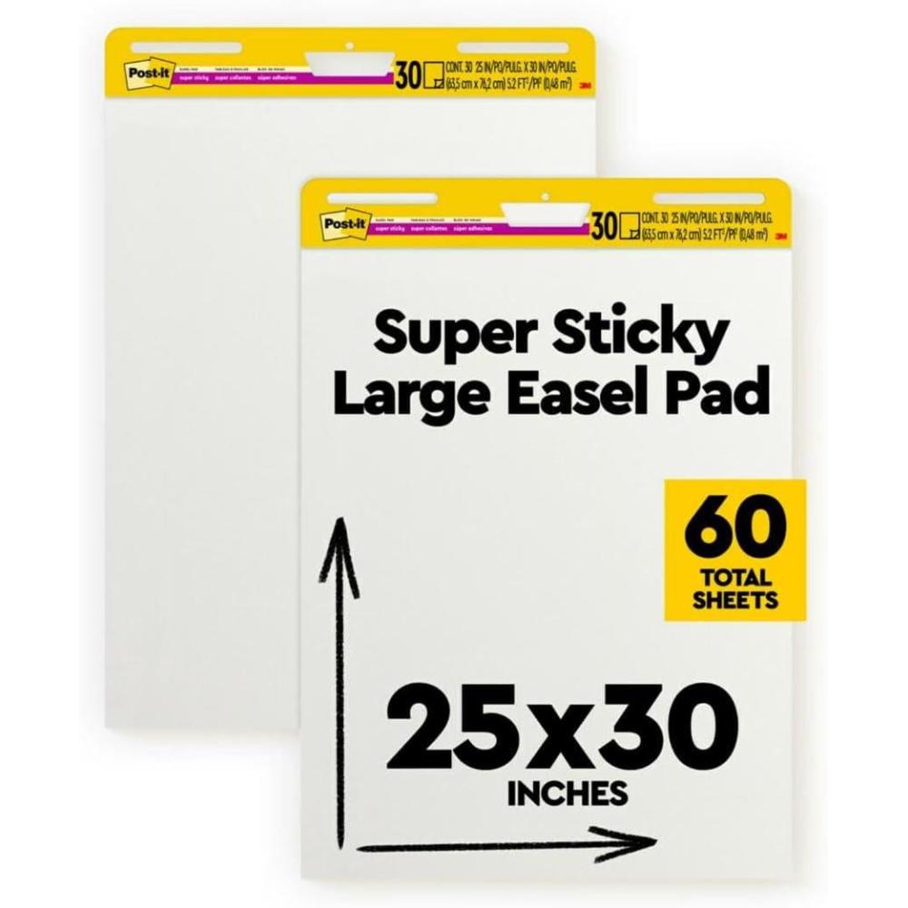 imagePostit Super Sticky Meeting Charts Pack de 1 Bloc avec 30 Feuilles 635 mm x 762 mm Couleur Blanche Paperboard Adhsif Repositionnable pour Runions et Sessions de Brainstorming2 Blocs de 30 feuilles