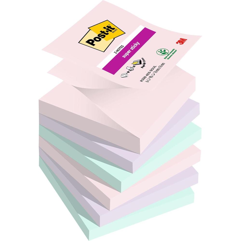 imagePostit ZNotes Autocollantes Super Sticky Couleurs Soulful Pack de 6 Blocs 90 Feuilles par Bloc 76 mm x 76 mm Feuillets Super Adhsifs pour Prise de Notes Listes de Tches et RappelsSimple