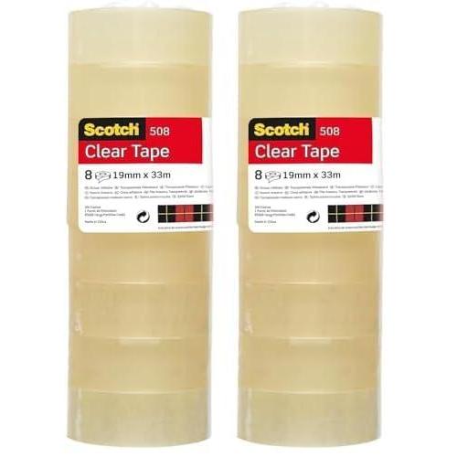 imageScotch Ruban Adhsif Transparent 8 Rouleaux 19mm x 33m Ruban Adhsif Transparent Usage Gnral pour lEcole la Maison et le Bureau lemballage peut varier19mm x 33m Lot de 2