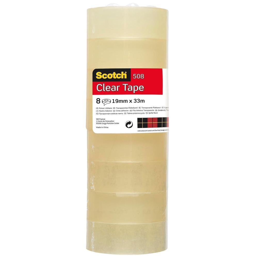 imageScotch Ruban Adhsif Transparent 8 Rouleaux 19mm x 33m Ruban Adhsif Transparent Usage Gnral pour lEcole la Maison et le Bureau lemballage peut varier19 mm x 33 m 8 Rolls