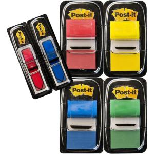 Post-it Marque-Pages Moyen dans un Dévidoir en Plastique, Couleurs Assorties, 50 Marque Ppages/Dévidoir, 4 Dévidoirs/Emballage + Double pack de 24 Flèches GRATUIT(Unique)