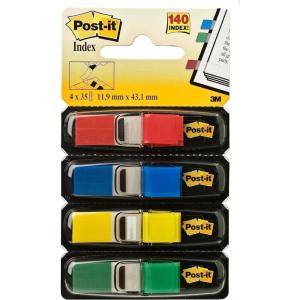 Post-it Marque-Pages Étroits, Pack de 4 Distributeurs, 35 Marque-Pages par Distributeur, 11.9 mm x 43.2 mm, Jaune, Rouge, Vert, Bleu Couleurs – Pour Marquer, Surligner ou Codifier des Informations(Petits drapeaux d&rsquo;index.)