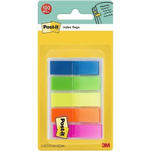 Post-it Marque-Pages Étroits, Pack de 4 Distributeurs, 35 Marque-Pages par Distributeur, 11.9 mm x 43.2 mm, Jaune, Rouge, Vert, Bleu Couleurs – Pour Marquer, Surligner ou Codifier des Informations(100 pièces)