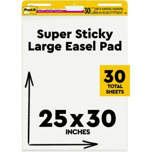Post-it Meeting Chart, Blanc, 63.5 cm x 76.2 cm, Pack Promotionnel + Post-it Notes Super Sticky, Couleurs Néon Assorties, 2 Blocs + 4 Gratuits/Paquet(tapis de chevalet)