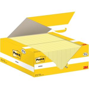 Post-it Notes Autocollantes, Pack de 12 Blocs, 100 Feuilles par Bloc, 38 mm x 51 mm, Jaune Pastel – Feuillets Adhésifs pour Prise de Notes, Listes de Tâches et Rappels(18 Blocs + 6 GRATUITS)