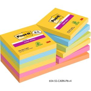 Post-it Notes Autocollantes Super Sticky, Couleurs Carnival, 8 Blocs + 4 GRATUITS, 90 Feuilles par Bloc, 76 mm x 76 mm – Feuillets Super Adhésifs pour Prise de Notes, Listes de Tâches et Rappels(Bleu  vert  rose)