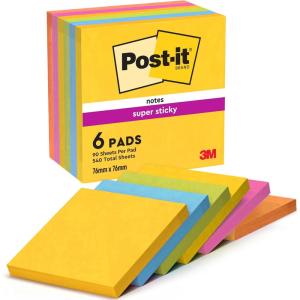 Post-it Notes Autocollantes Super Sticky, Couleurs Carnival, 8 Blocs + 4 GRATUITS, 90 Feuilles par Bloc, 76 mm x 76 mm – Feuillets Super Adhésifs pour Prise de Notes, Listes de Tâches et Rappels(Carnaval)