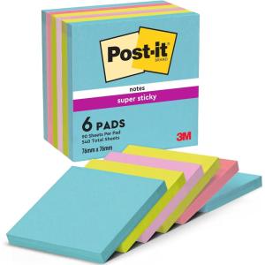 Post-it Notes Autocollantes Super Sticky, Couleurs Carnival, 8 Blocs + 4 GRATUITS, 90 Feuilles par Bloc, 76 mm x 76 mm – Feuillets Super Adhésifs pour Prise de Notes, Listes de Tâches et Rappels(Cosmique)