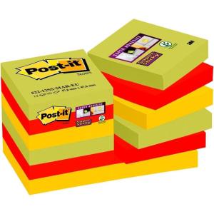 Post-it Notes Autocollantes Super Sticky, Couleurs Carnival, Pack de 12 Blocs, 90 Feuilles par Bloc, 47,6 mm x 47,6 mm – Feuillets Super Adhésifs pour Prise de Notes, Listes de Tâches et Rappels(Vert olive/Safran/Curry)