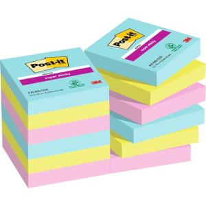 Post-it Notes Autocollantes Super Sticky, Couleurs Carnival, Pack de 12 Blocs, 90 Feuilles par Bloc, 47,6 mm x 47,6 mm – Feuillets Super Adhésifs pour Prise de Notes, Listes de Tâches et Rappels(Miami)