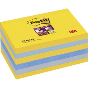 Post-it Notes Autocollantes Super Sticky, Couleurs Carnival, Pack de 6 Blocs, 90 Feuilles par Bloc, 76 mm x 127 mm – Feuillets Super Adhésifs pour Prise de Notes, Listes de Tâches et Rappels(Couleurs New York)