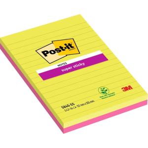 Post-it Notes Autocollantes Super Sticky, Grand Format, Lignées, 127 mm x 203 mm, Pack de 4 Blocs, 45 Feuilles par Bloc – Feuillets Super Adhésifs pour Prise de Notes, Listes de Tâches et Rappels(203 x 127 mm)