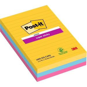 Post-it Notes Autocollantes Super Sticky, Grand Format XL, Lignées, 101 mm x 101 mm, Pack de 3 Blocs, 70 Feuilles par Bloc – Feuillets Super Adhésifs pour Prise de Notes, Listes de Tâches et Rappels(Multicolore)