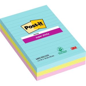 Post-it Notes Autocollantes Super Sticky, Grand Format XL, Lignées, 101 mm x 101 mm, Pack de 3 Blocs, 70 Feuilles par Bloc – Feuillets Super Adhésifs pour Prise de Notes, Listes de Tâches et Rappels(Rose)