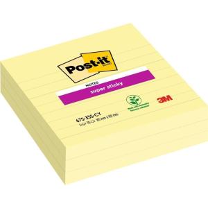 Post-it Notes Autocollantes Super Sticky, Grand Format XL, Lignées, 101 mm x 101 mm, Pack de 3 Blocs, 70 Feuilles par Bloc – Feuillets Super Adhésifs pour Prise de Notes, Listes de Tâches et Rappels(Jaune)