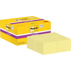 Post-it Notes Autocollantes Super Sticky, Pack Promo de 21 Blocs + 3 GRATUITS, 90 Feuilles par Bloc, 47.6 mm x 47.6 mm – Feuillets Super Adhésifs pour Prise de Notes, Listes de Tâches et Rappels(Jaune)
