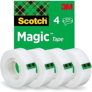 Scotch Magic Ruban Adhésif Invisible – 4 Rouleaux – 19mm x 33m – Usage Général pour la Réparation, l&rsquo;Etiquetage et la Fermeture de Documents(Unique)