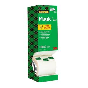 Scotch Magic Ruban Adhésif Invisible – 8 Rouleaux – 19mm x 33m – Ruban Adhésif à Usage Général pour la Réparation, l&rsquo;Etiquetage et la Fermeture de Documents(19mm x 33m x 8)