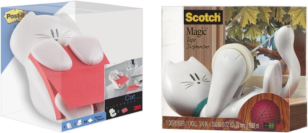 imagePostit Dvidoir Chat Scotch Dvidoir Ruban Adhsif Chat 1 Bloc ZNotes 76x76 mm Rose 90 Feuilles 1 Rouleau Ruban Magic 19 mm x 33 m Utilisation Facile dune Seule Main