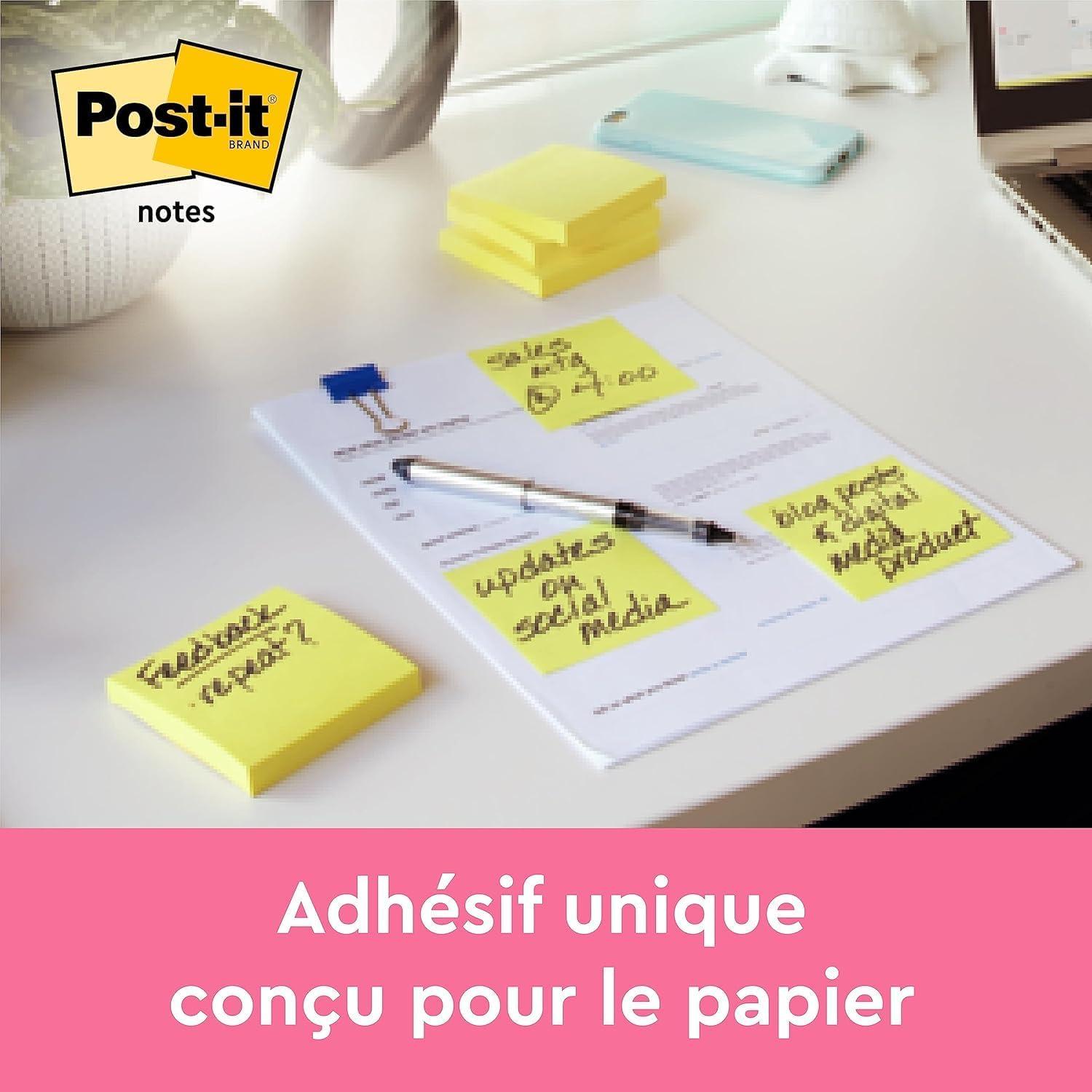 imagePostit Notes Autocollantes Promo Pack de 20 Blocs 100 Feuilles par Bloc 76 mm x 76 mm Jaune Pastel Feuillets Adhsifs pour Prise de Notes Listes de Tches et RappelsAdhsif classique