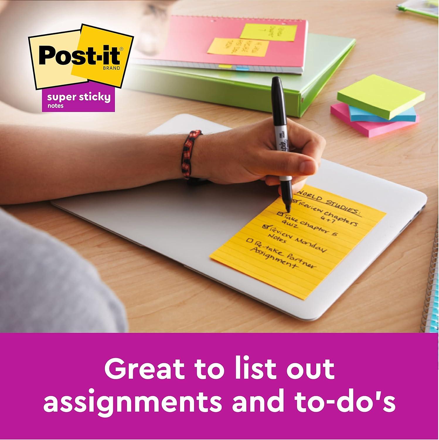 imagePostit Notes Autocollantes Super Sticky Grand Format XXL Lignes 101 mm x 152 mm Pack de 3 Blocs 75 Feuilles par Bloc Feuillets Super Adhsifs pour Prise de Notes Listes de Tches et Rappels92 x 101 mm