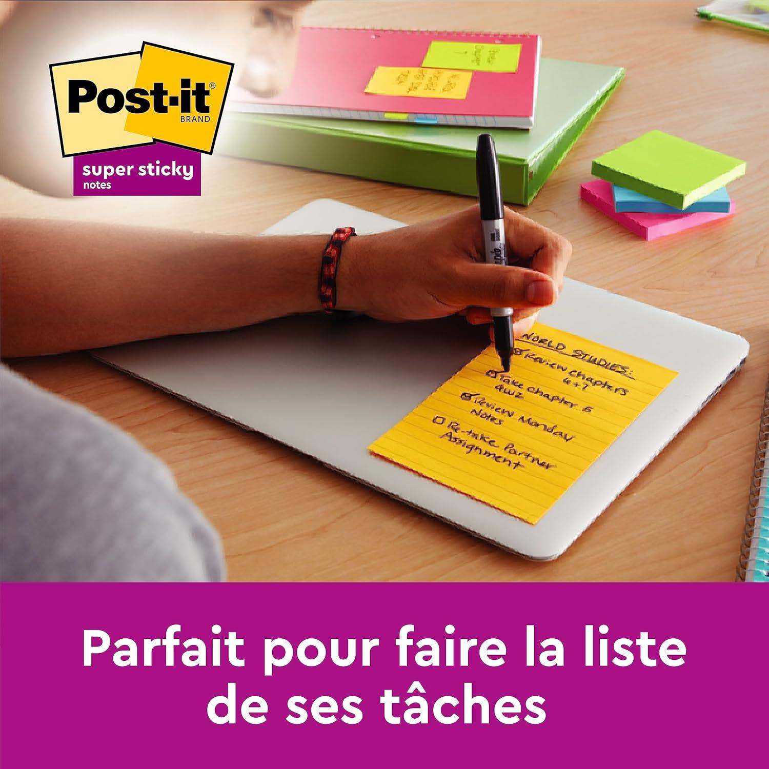 imagePostit Notes Autocollantes Super Sticky Grand Format XXL Lignes 101 mm x 152 mm Pack de 3 Blocs 75 Feuilles par Bloc Feuillets Super Adhsifs pour Prise de Notes Listes de Tches et Rappels101 x 152 mm