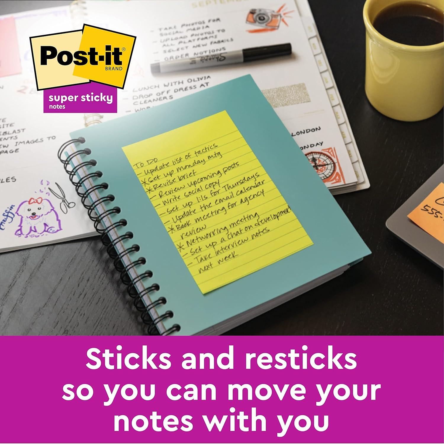 imagePostit Notes Autocollantes Super Sticky Grand Format XXL Lignes 101 mm x 152 mm Pack de 3 Blocs 75 Feuilles par Bloc Feuillets Super Adhsifs pour Prise de Notes Listes de Tches et Rappels92 x 101 mm