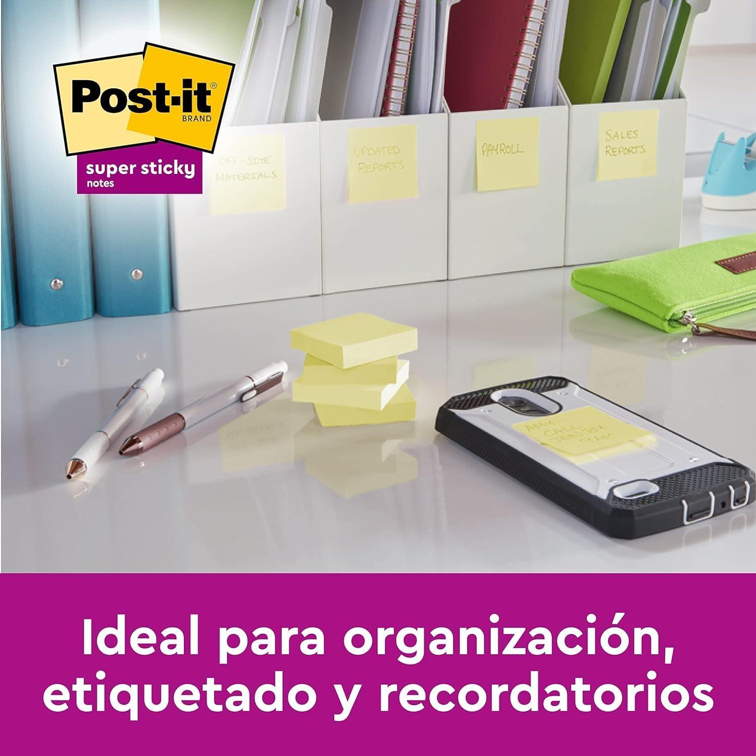 imagePostit Notes Autocollantes Super Sticky Pack de 16 Blocs 90 Feuilles par Bloc 76 mm x 76 mm Jaune Pastel Feuillets Super Adhsifs pour Prise de Notes Listes de Tches et Rappels190 x 168 mm