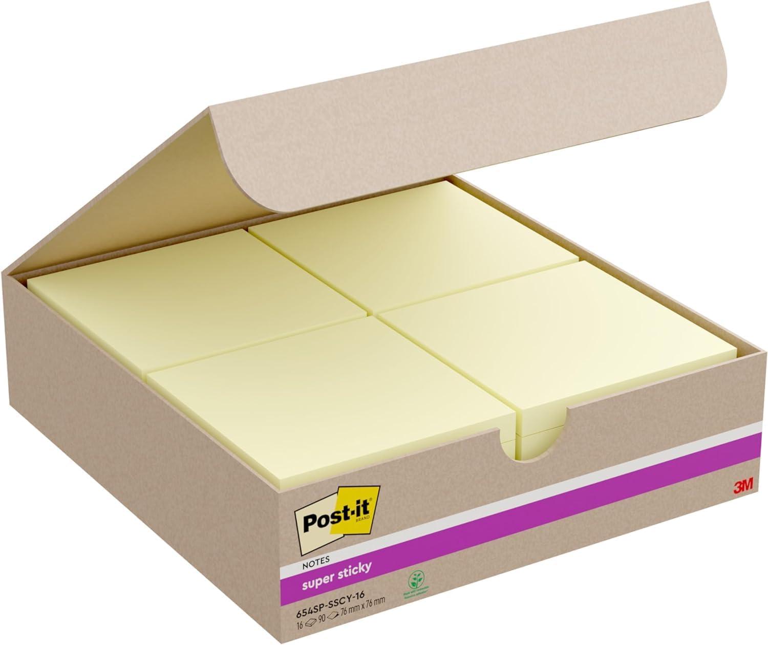 imagePostit Notes Autocollantes Super Sticky Pack de 16 Blocs 90 Feuilles par Bloc 76 mm x 76 mm Jaune Pastel Feuillets Super Adhsifs pour Prise de Notes Listes de Tches et Rappels190 x 168 mm