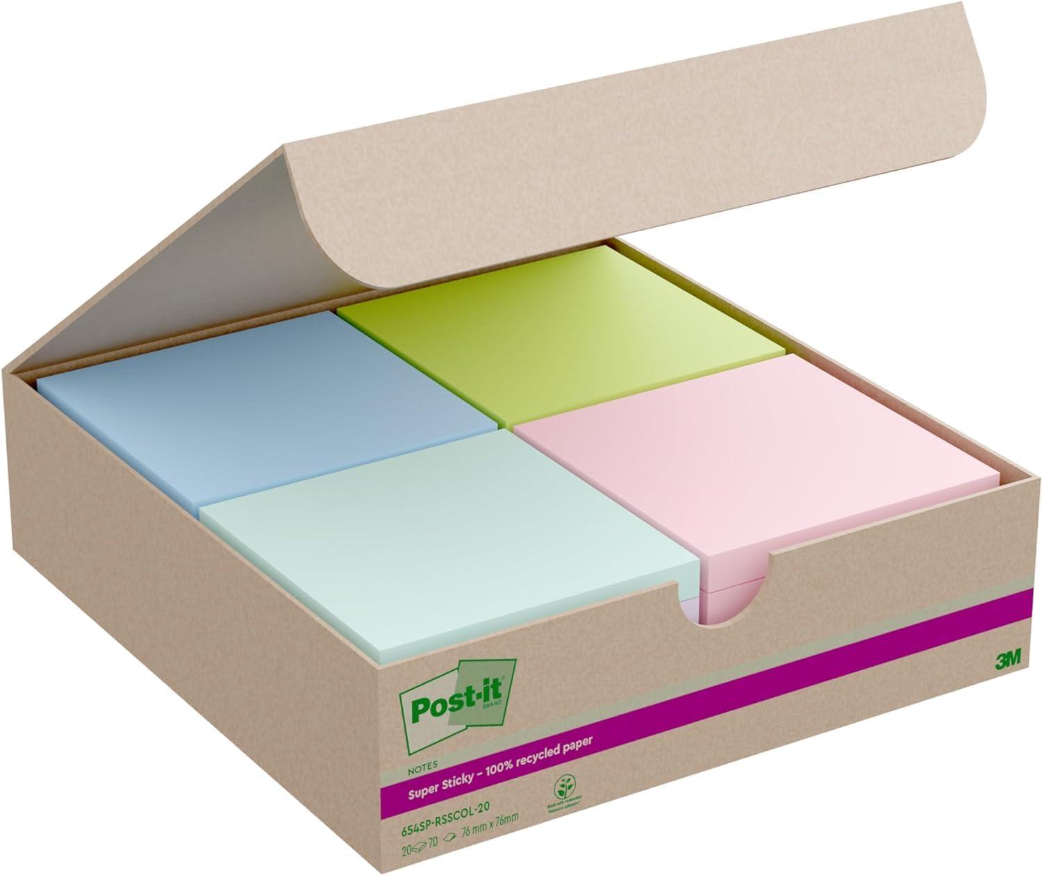 imagePostit Notes Autocollantes Super Sticky Recycls Pack de 20 Blocs 70 Feuilles par Bloc 76 mm x 76 mm Rose Vert Bleu Notes Autocollantes Fabriques partir de Papier 100 Recycl426 x 286 mm