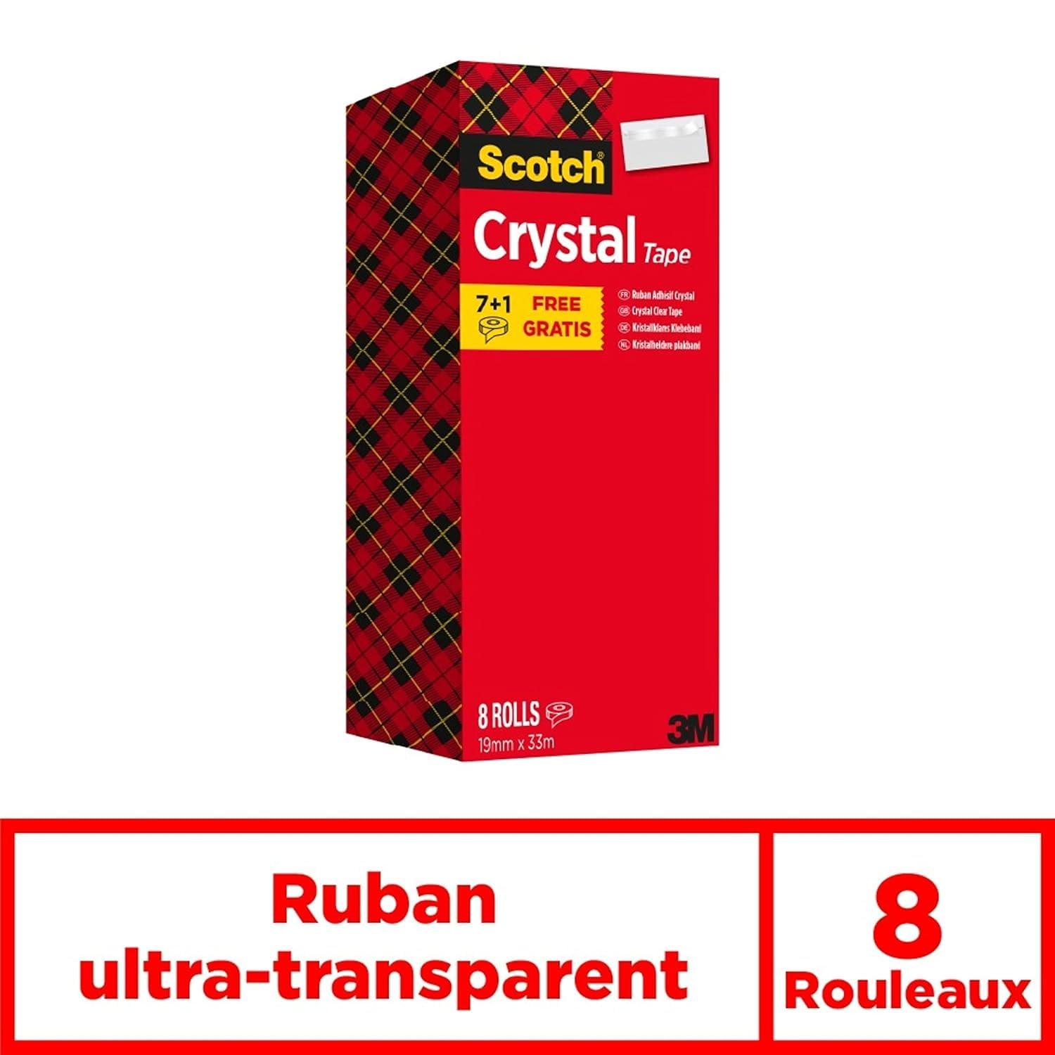imageScotch Crystal Ruban Adhsif Transparent MultiPack 8 Rouleaux 19mm x 33 m Ruban Adhsif Transparent Usage Gnral pour lEcole la Maison et le BureauCrystal transparent