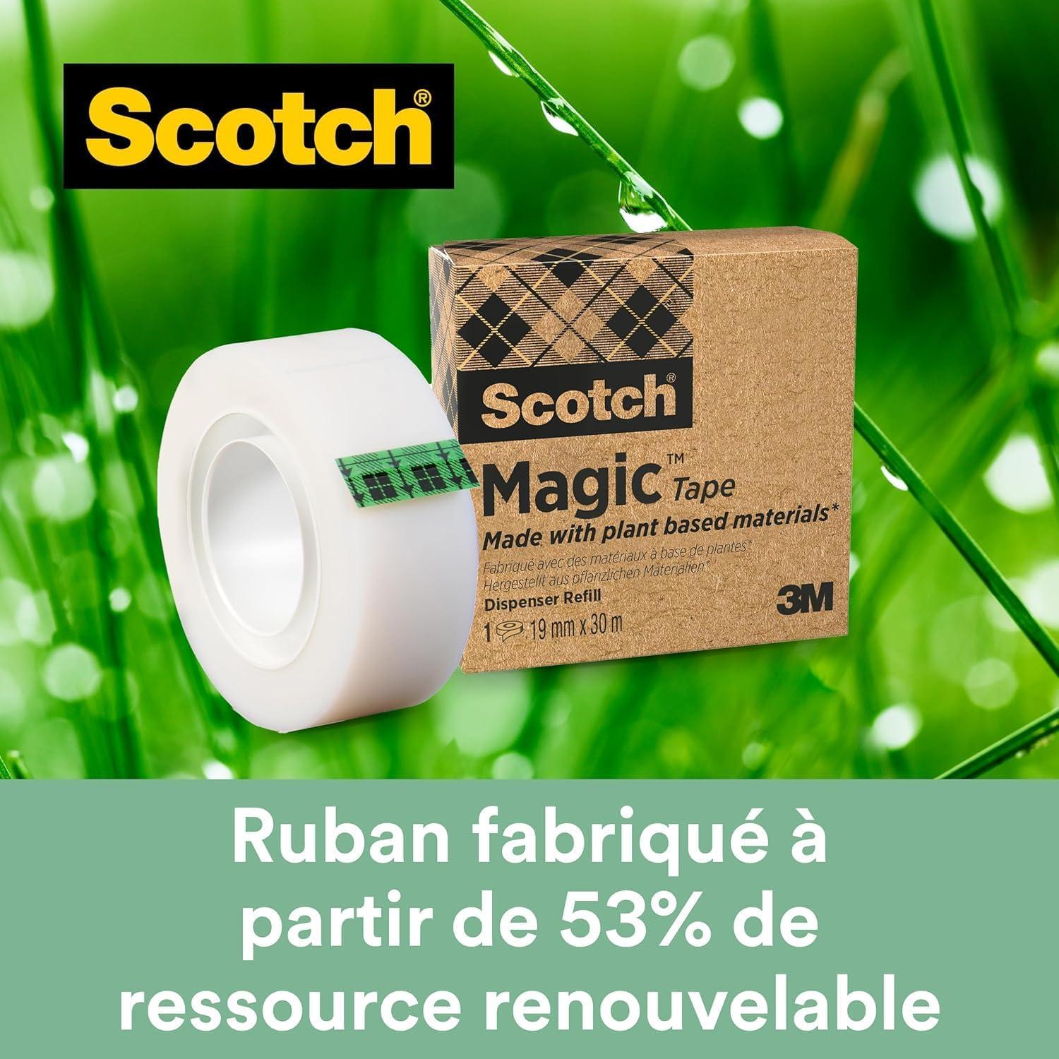 imageScotch Distributeur de Ruban Adhsif Pondr Rechargeable C60 Noir 100 recycle avec 1 Rouleau de Ruban Scotch Magic quotUn Choix Plus Vertquot 19mm x 33m Idal pour le Bureau et la MaisonUnique