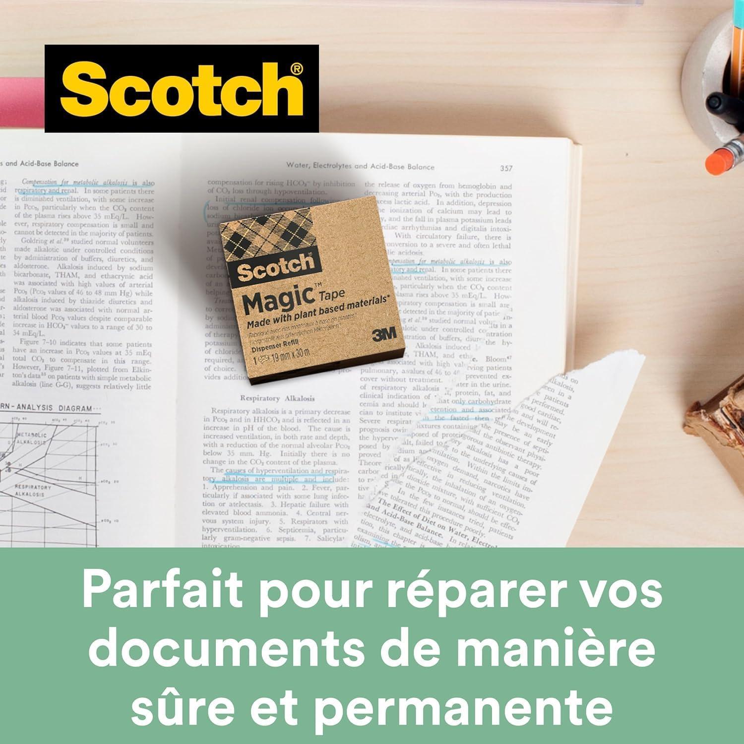 imageScotch Distributeur de Ruban Adhsif Pondr Rechargeable C60 Noir 100 recycle avec 1 Rouleau de Ruban Scotch Magic quotUn Choix Plus Vertquot 19mm x 33m Idal pour le Bureau et la MaisonUnique