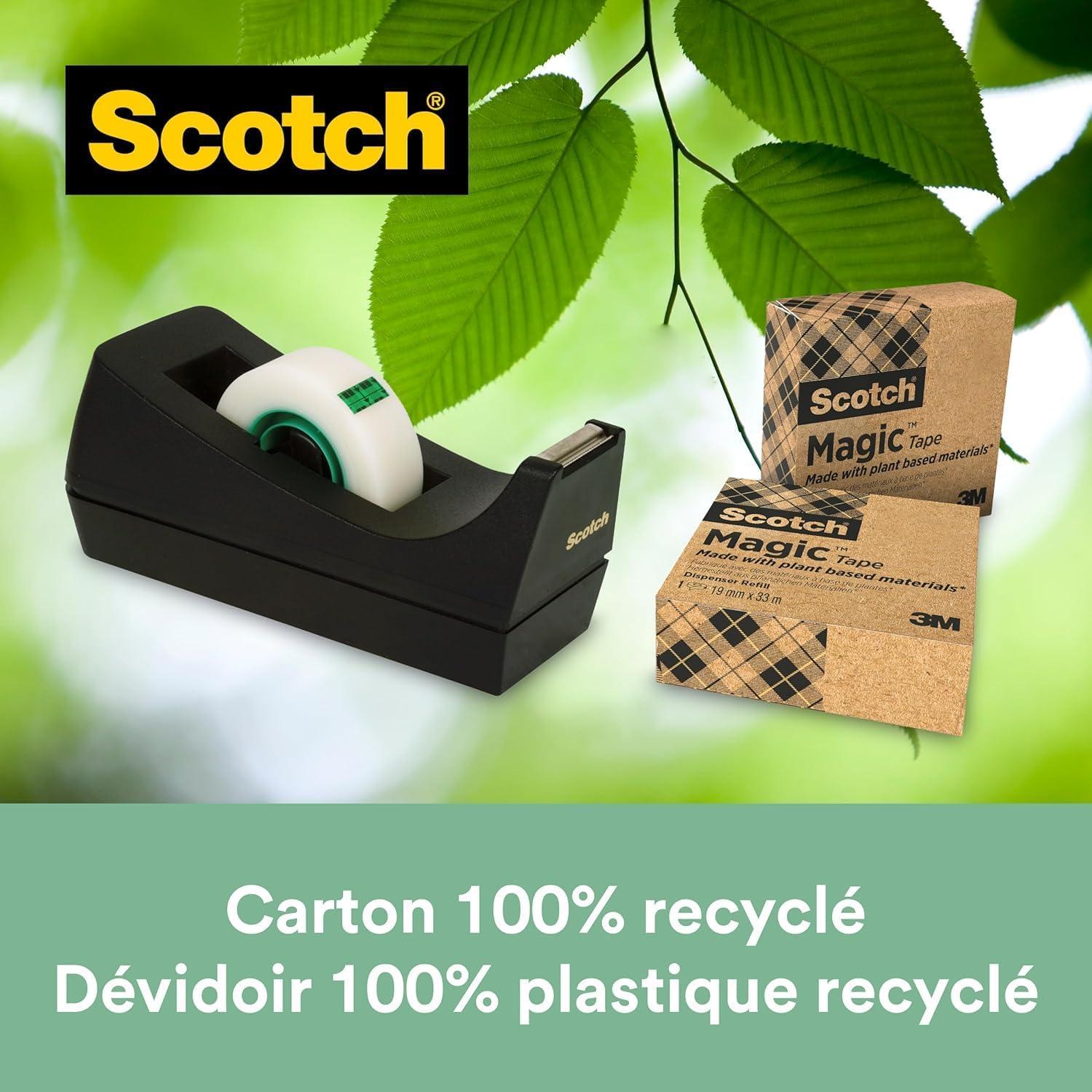 imageScotch Distributeur de Ruban Adhsif Pondr Rechargeable C60 Noir 100 recycle avec 1 Rouleau de Ruban Scotch Magic quotUn Choix Plus Vertquot 19mm x 33m Idal pour le Bureau et la MaisonUnique