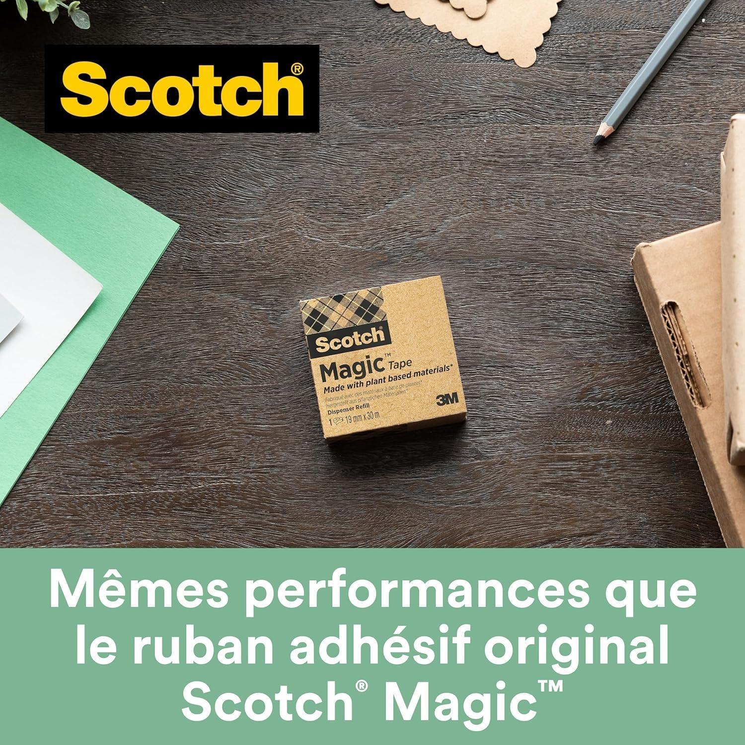 imageScotch Distributeur de Ruban Adhsif Pondr Rechargeable C60 Noir 100 recycle avec 1 Rouleau de Ruban Scotch Magic quotUn Choix Plus Vertquot 19mm x 33m Idal pour le Bureau et la MaisonUnique