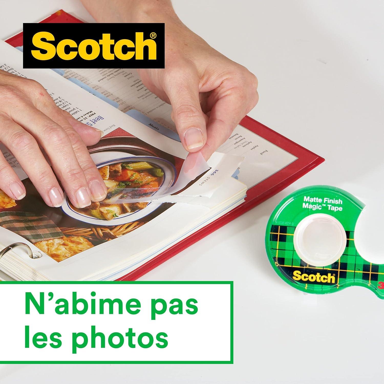 imageScotch Dvidoir de Ruban Adhsif Rechargeable Noir avec 3 Rouleaux de Ruban Adhsif Scotch Magic 19 mm x 33 mm Idal pour le Bureau et la MaisonInvisible