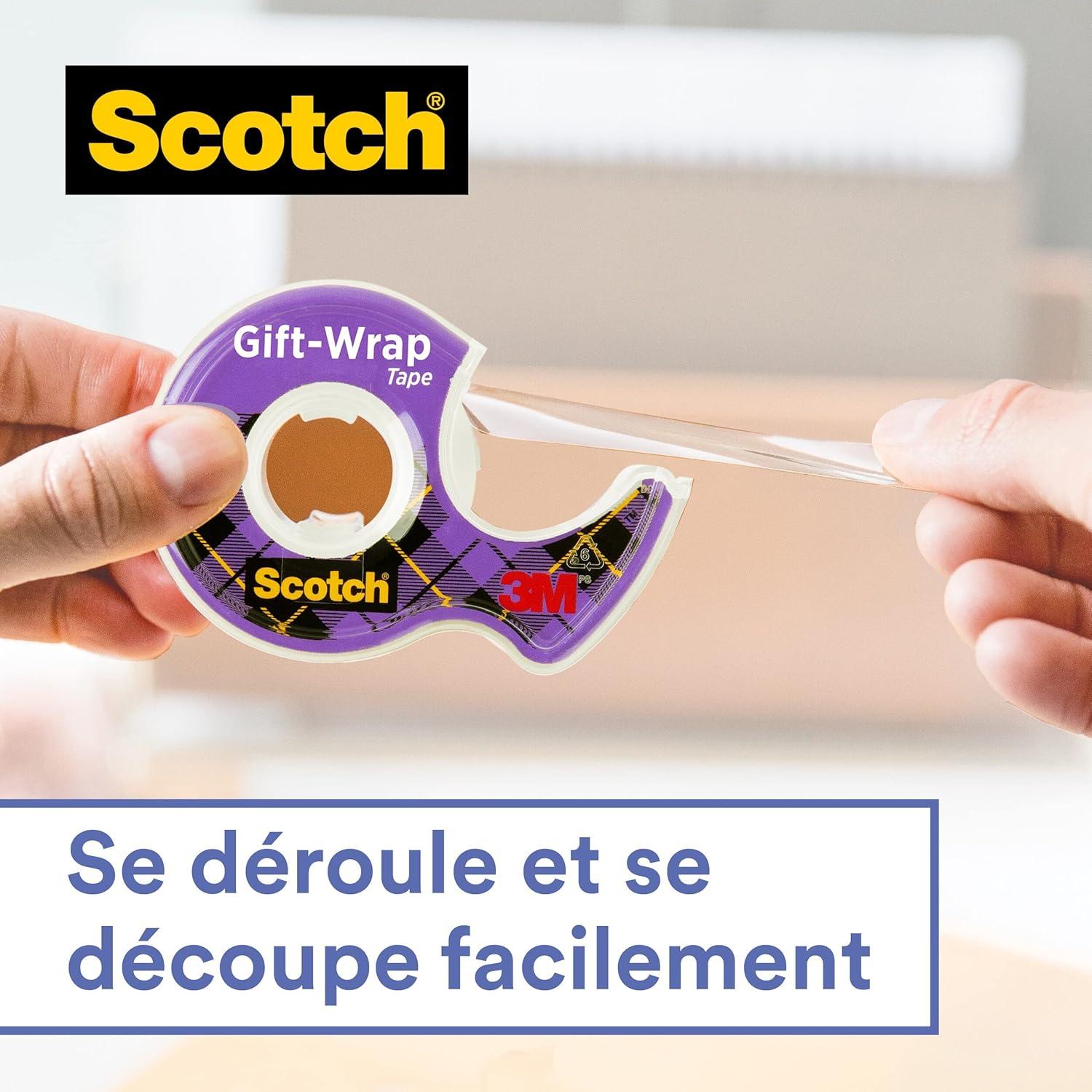 imageScotch Ruban Adhsif pour Emballage Cadeau 1 Rouleau 19 mm x 25 m Ruban Transparent Satin Utiliser sur le Papier dEmballage Cadeau19 mm x 25 m