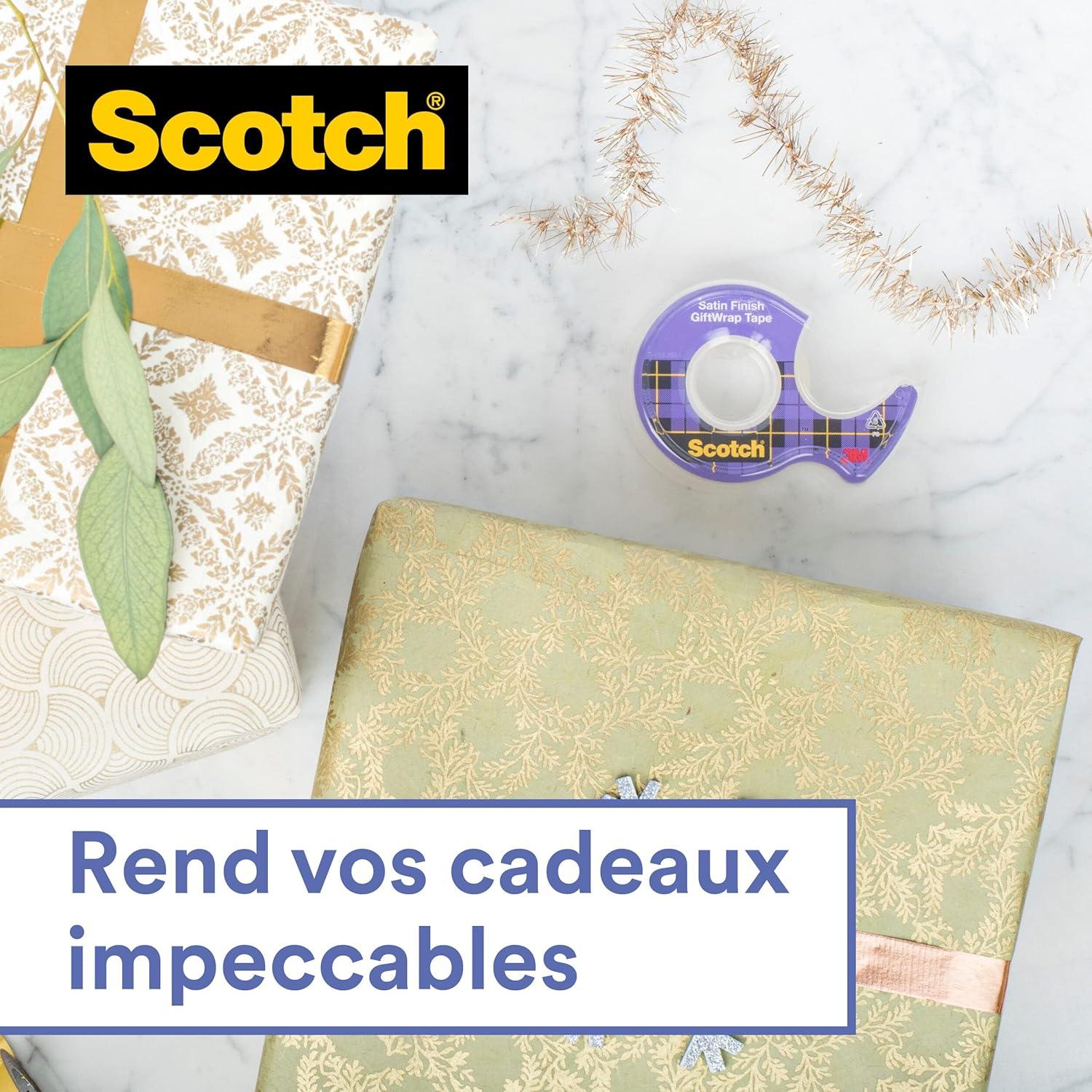 imageScotch Ruban Adhsif pour Emballage Cadeau 1 Rouleau 19 mm x 25 m Ruban Transparent Satin Utiliser sur le Papier dEmballage Cadeau19 mm x 25 m
