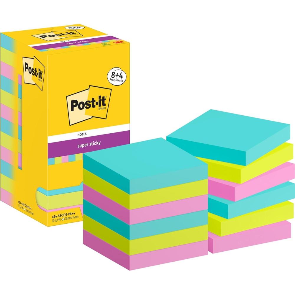 imagePostit Notes Autocollantes Super Sticky Couleurs et Tailles Assorties Pack de 18 Blocs 90 Feuilles par Bloc Feuillets Super Adhsifs pour Prise de Notes Listes de Tches et RappelsTurquoise Vert