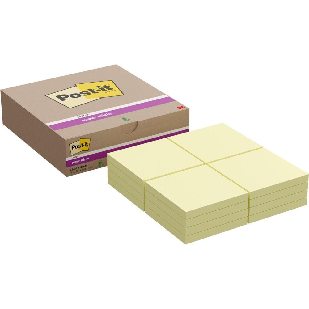 imagePostit Notes Autocollantes Super Sticky Pack de 16 Blocs 90 Feuilles par Bloc 76 mm x 76 mm Jaune Pastel Feuillets Super Adhsifs pour Prise de Notes Listes de Tches et Rappels190 x 168 mm