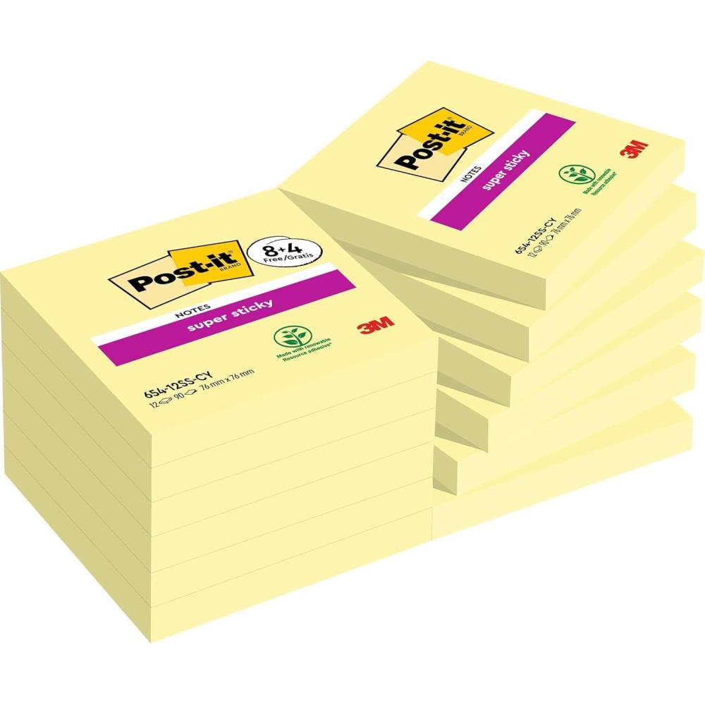 imagePostit Notes Autocollantes Super Sticky Pack de 16 Blocs 90 Feuilles par Bloc 76 mm x 76 mm Jaune Pastel Feuillets Super Adhsifs pour Prise de Notes Listes de Tches et Rappels152 x 76 mm