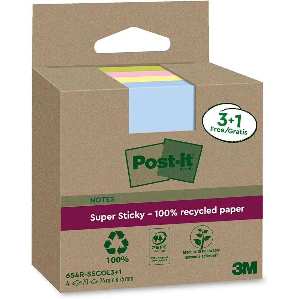 imagePostit Notes Autocollantes Super Sticky Recycls Pack de 20 Blocs 70 Feuilles par Bloc 76 mm x 76 mm Rose Vert Bleu Notes Autocollantes Fabriques partir de Papier 100 RecyclPack de 31 blocs gratuits 70 feuilles par bloc