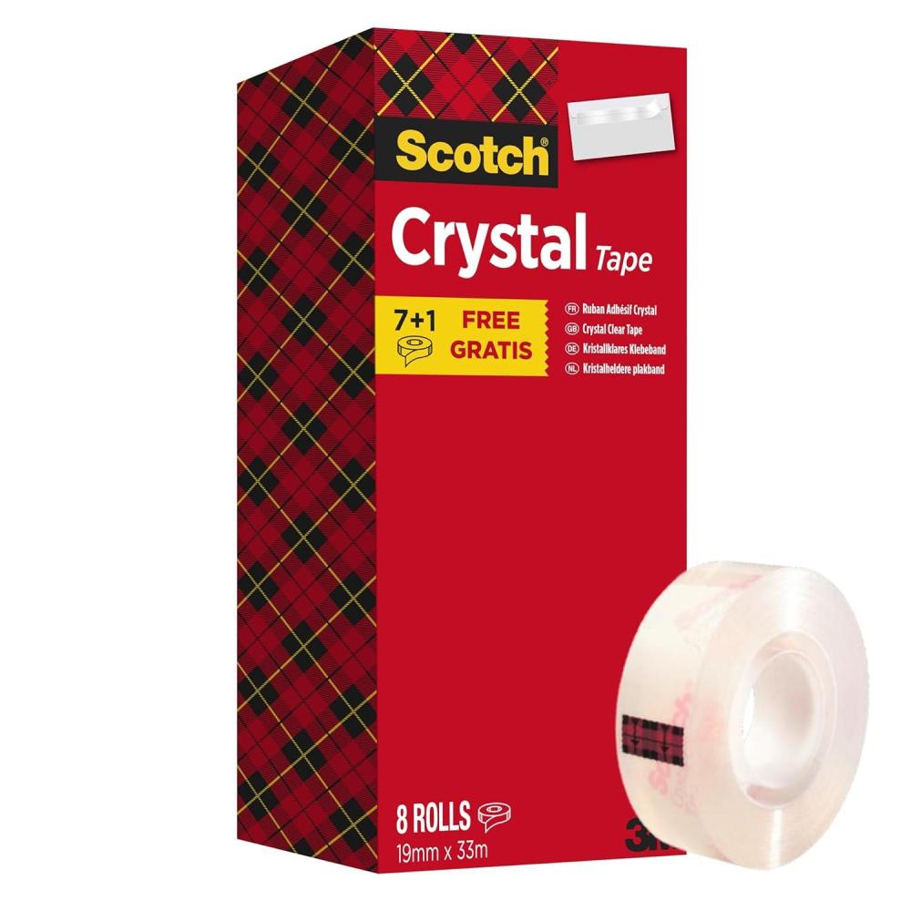 imageScotch Crystal Ruban Adhsif Transparent MultiPack 8 Rouleaux 19mm x 33 m Ruban Adhsif Transparent Usage Gnral pour lEcole la Maison et le BureauCrystal transparent