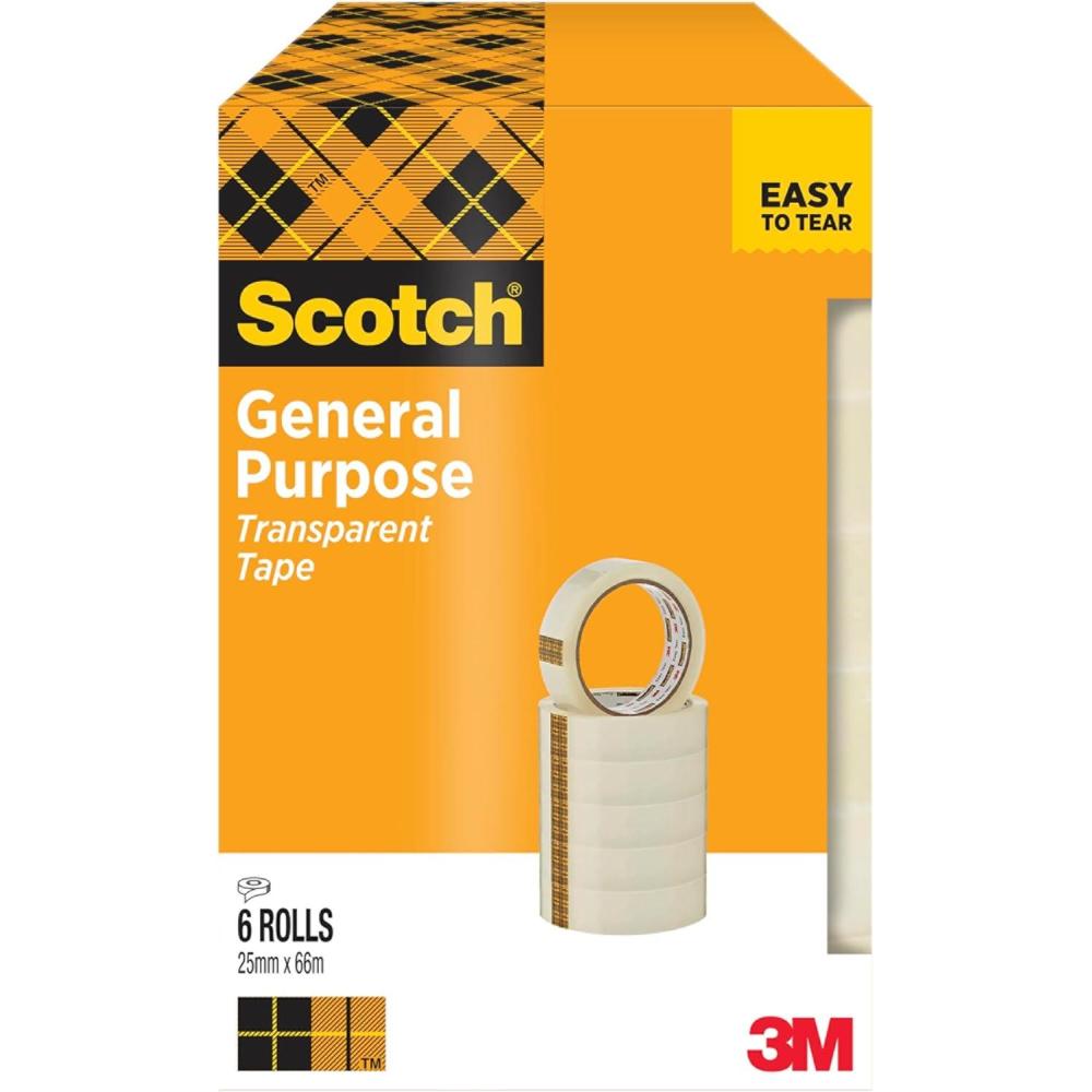 imageScotch Rouleaux de Ruban Adhsif Transparent 25 mm x 66 m 6 RouleauxPaquet Adhsif Transparent Usage Gnral pour lEcole la Maison et le BureauNouveau