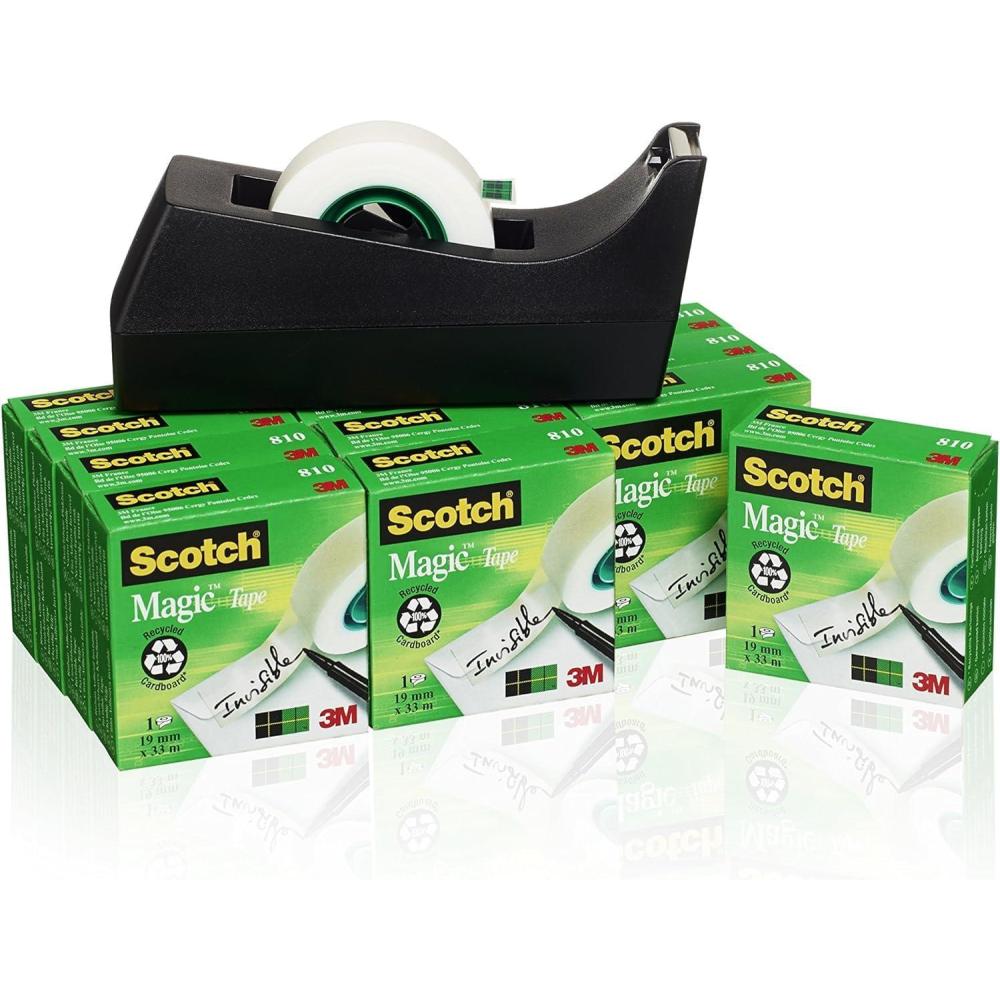 imageScotch Ruban Magic 16 Rouleaux 19 mm x 33 m Dvidoir lest argent GRATUIT Ruban Adhsif Usage Gnral pour la Rparation lEtiquetage et la Fermeture de DocumentsChrom