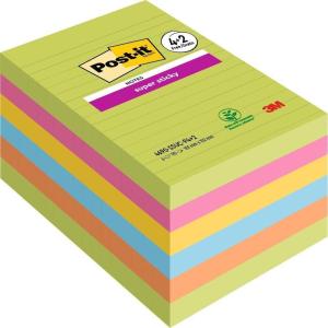Post-it Notes Autocollantes Super Sticky, Grand Format XXL, Lignées, 101 mm x 152 mm, Pack de 3 Blocs, 75 Feuilles par Bloc – Feuillets Super Adhésifs pour Prise de Notes, Listes de Tâches et Rappels(92 x 101 mm)